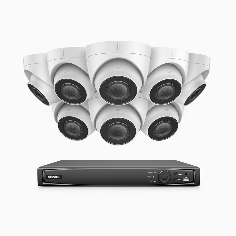 H500 - Kit de 8 cámaras de vigilancia PoE de 5MP con videograbador NVR de 16 canales, EXIR Visión Nocturna, micrófono integrado, compatibile con Alexa