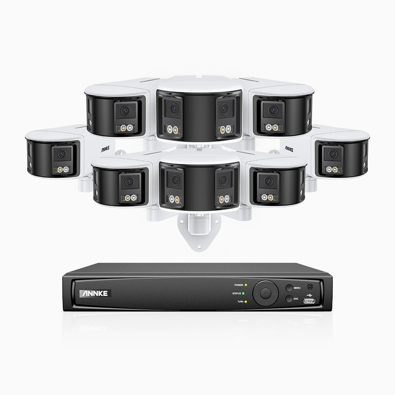 FDH600 - Kit de 8 cámaras de vigilancia PoE de 6MP con videograbador NVR de 16 canales, panorámica doble lente, súper apertura de f/1,2, visión nocturna en color, detección de humanos y vehículos, micrófono incorporado