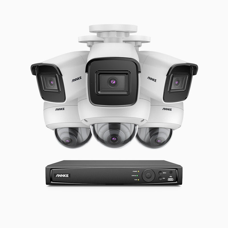 H800 - Kit de vigilancia PoE 4K con 3 cámaras bullet y 3 cámaras domo (antivándalica IK10) y videograbador NVR de 16 canales, detección de humanos y vehículos, micrófono integrado, visión nocturna EXIR 2.0, ángulo de visión 123º
