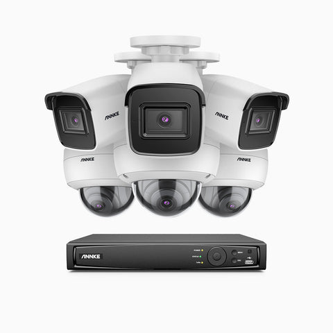 H800 - Kit de vigilancia PoE 4K con 3 cámaras bullet y 3 cámaras domo (antivándalica IK10) y videograbador NVR de 16 canales, Visión nocturna a color e infrarrojos, detección de humanos y vehículos, micrófono integrado, ángulo de visión 96º