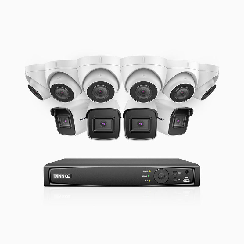 H800 - Kit de vigilancia PoE 4K con 4 cámaras bullet y 6 cámaras domo y videograbador NVR de 16 canales, detección de humanos y vehículos, micrófono integrado, visión nocturna EXIR 2.0, ángulo de visión 123º