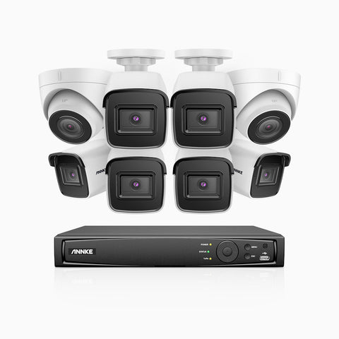 H800 - Kit de vigilancia PoE 4K con 6 cámaras bullet y 2 cámaras domo y videograbador NVR de 16 canales, Visión nocturna a color e infrarrojos, detección de humanos y vehículos, micrófono integrado, ángulo de visión 96º