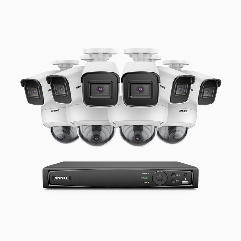 H800 - Kit de vigilancia PoE 4K con 6 cámaras bullet y 4 cámaras domo (antivándalica IK10) y videograbador NVR de 16 canales, detección de humanos y vehículos, micrófono integrado, visión nocturna EXIR 2.0, ángulo de visión 123º