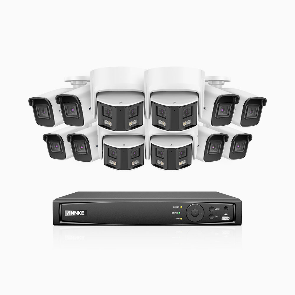 HDCK680 - 16 Channel PoE NVR Security System with Eight 4K Cameras & Four 6MP Dual Lens Panoramic Camera (180° Ultra Wide Angle), Human & Vehicle Detection, Built-in Microphone, Two-Way Audio
