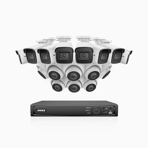 H800 - Kit de vigilancia PoE 4K con 8 cámaras bullet y 8 cámaras domo y videograbador NVR de 16 canales, Visión nocturna a color e infrarrojos, detección de humanos y vehículos, micrófono integrado, ángulo de visión 96º