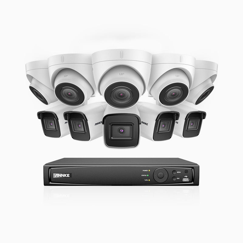 H800 - Kit de vigilancia PoE 4K con 5 cámaras bullet y 5 cámaras domo y videograbador NVR de 16 canales, detección de humanos y vehículos, micrófono integrado, visión nocturna EXIR 2.0, ángulo de visión 123º