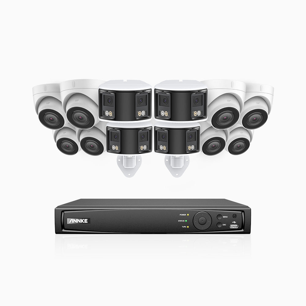 HDCK680 - 16 Channel PoE NVR Security System with Eight 4K Cameras & Four 6MP Dual Lens Panoramic Camera (180° Ultra Wide Angle), Human & Vehicle Detection, Built-in Microphone, Two-Way Audio