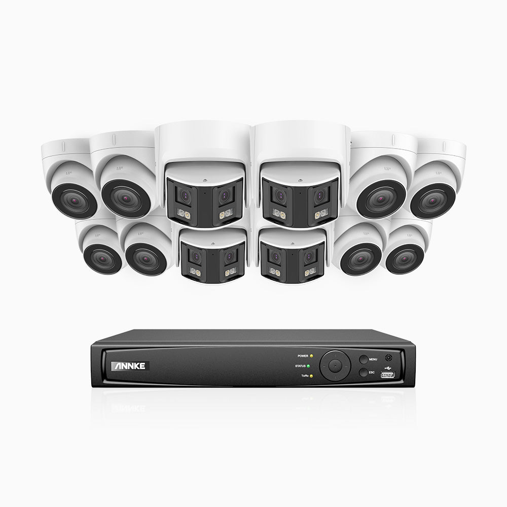 HDCK680 - 16 Channel PoE NVR Security System with Eight 4K Cameras & Four 6MP Dual Lens Panoramic Camera (180° Ultra Wide Angle), Human & Vehicle Detection, Built-in Microphone, Two-Way Audio