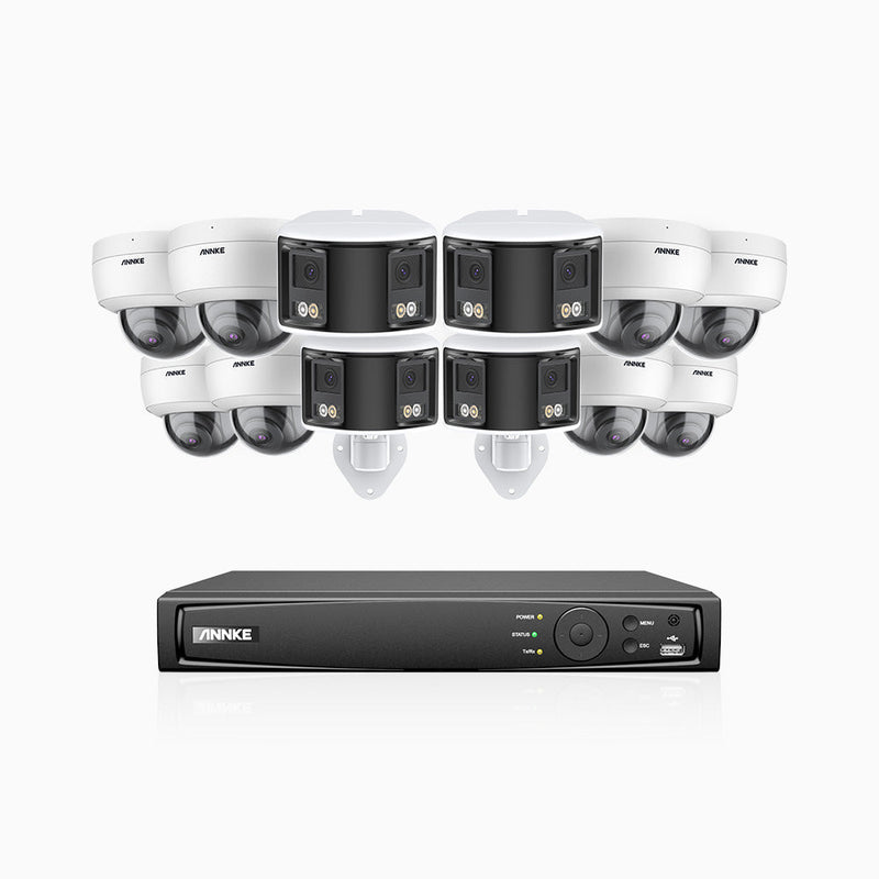 HDCK680 - 16 Channel PoE NVR Security System with Eight 4K Cameras & Four 6MP Dual Lens Panoramic Camera (180° Ultra Wide Angle), Human & Vehicle Detection, Built-in Microphone, Two-Way Audio