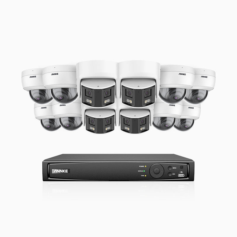 HDCK680 - 16 Channel PoE NVR Security System with Eight 4K Cameras & Four 6MP Dual Lens Panoramic Camera (180° Ultra Wide Angle), Human & Vehicle Detection, Built-in Microphone, Two-Way Audio