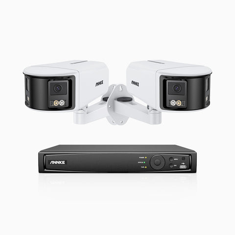 FDH600 - Kit de 2 cámaras de vigilancia PoE de 6MP con videograbador NVR de 8 canales, panorámica doble lente, súper apertura de f/1,2, visión nocturna en color, detección de humanos y vehículos, micrófono incorporado
