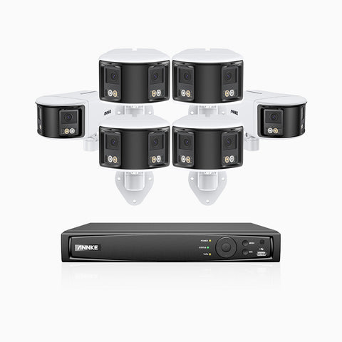 FDH600 - Kit de 6 cámaras de vigilancia PoE de 6MP con videograbador NVR de 8 canales, panorámica doble lente, súper apertura de f/1,2, visión nocturna en color, detección de humanos y vehículos, micrófono incorporado