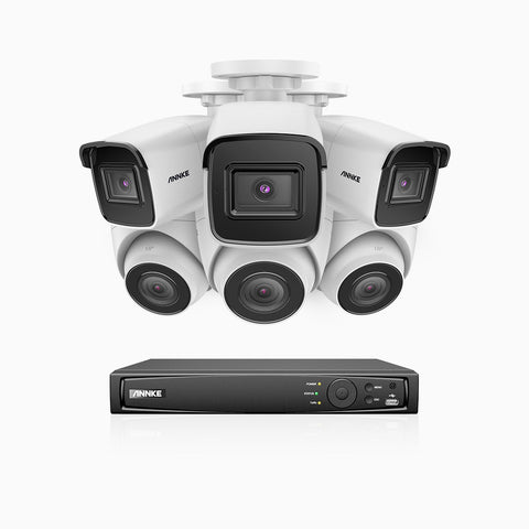 H800 - Kit de vigilancia PoE 4K con 3 cámaras bullet y 3 cámaras domo y videograbador NVR de 8 canales, Visión nocturna a color e infrarrojos, detección de humanos y vehículos, micrófono integrado, ángulo de visión 96º