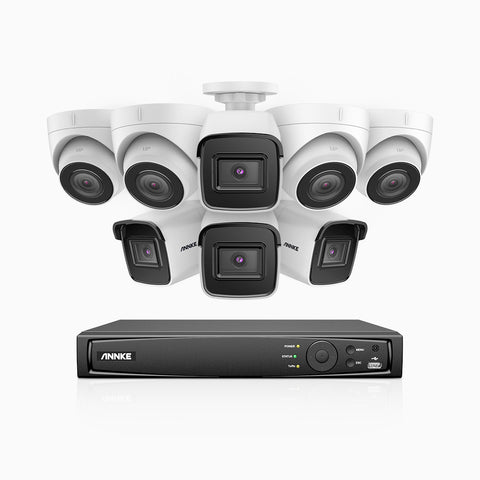 H800 - Kit de vigilancia PoE 4K con 4 cámaras bullet y 4 cámaras domo y videograbador NVR de 8 canales, Visión nocturna a color e infrarrojos, detección de humanos y vehículos, micrófono integrado, ángulo de visión 96º