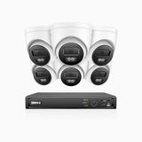 H1200 - Kit de 6 cámaras de vigilancia PoE de 4K 12MP con videograbador NVR de 8 canales, EXIR Visión Nocturna, detección de humanos y vehículos, H.265+, micrófono incorporado, almacenamiento local máximo de 512 GB, IP67