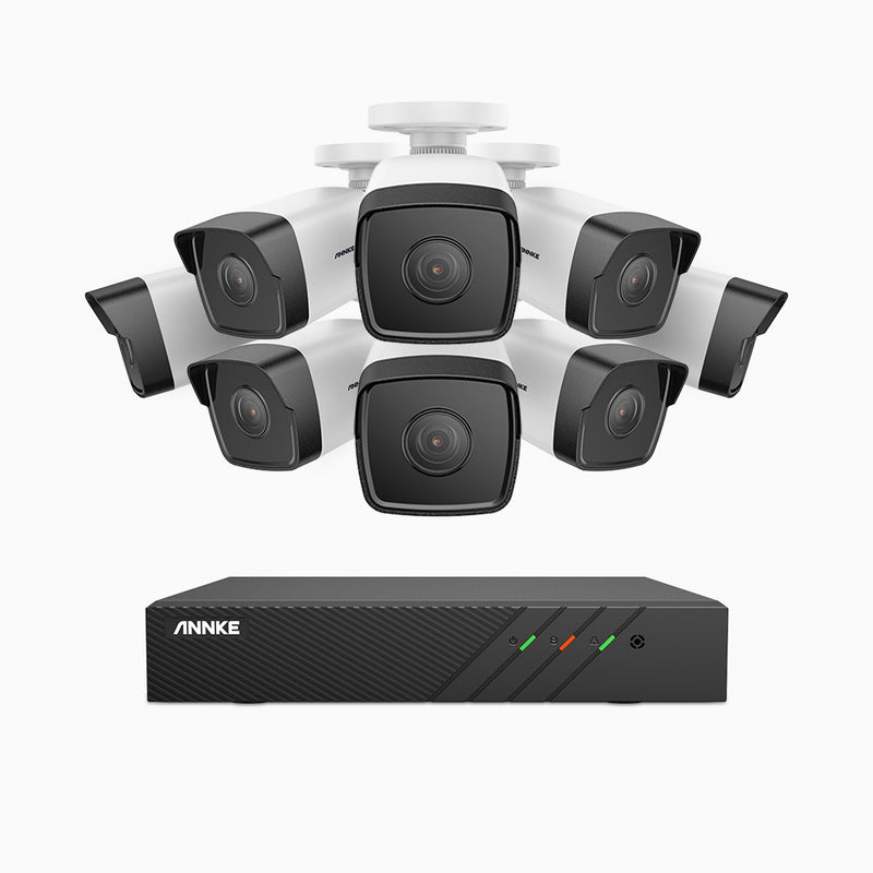 H500 - Kit de 8 cámaras de vigilancia PoE de 5MP con videograbador NVR de 8 canales, EXIR Visión Nocturna, micrófono integrado, compatibile con Alexa