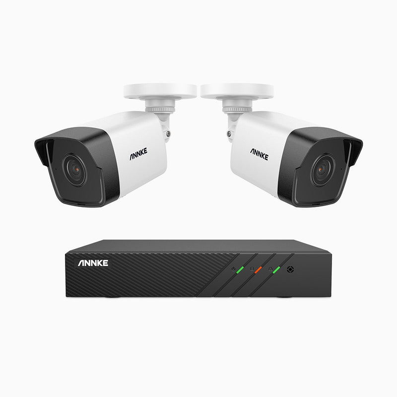 H500 - Kit de 2 cámaras de vigilancia PoE de 5MP con videograbador NVR de 8 canales, EXIR Visión Nocturna, micrófono integrado, compatibile con Alexa
