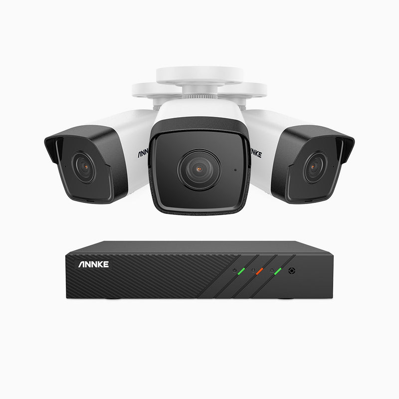 H500 - Kit de 3 cámaras de vigilancia PoE de 5MP con videograbador NVR de 8 canales, EXIR Visión Nocturna, micrófono integrado, compatibile con Alexa
