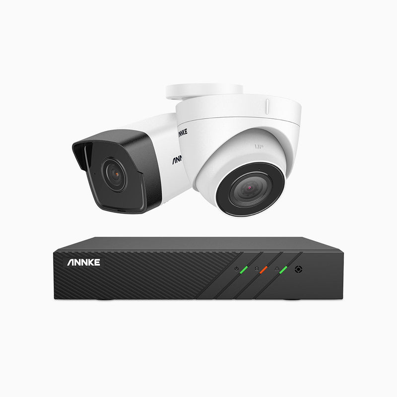 H500 - Kit de vigilancia PoE de 5MP con 1 cámara bullet y 1 cámara domo y videograbador NVR de 8 canales, EXIR Visión Nocturna, micrófono integrado, compatibile con Alexa