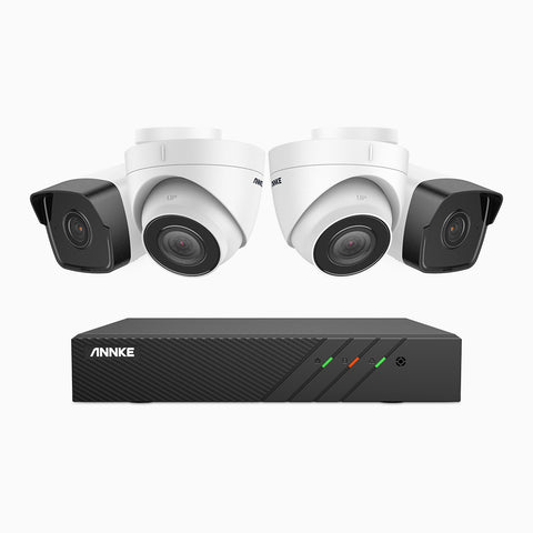 H500 - Kit de vigilancia PoE de 5MP con 2 cámaras bullet y 2 cámaras domo y videograbador NVR de 8 canales, EXIR Visión Nocturna, micrófono integrado, compatibile con Alexa