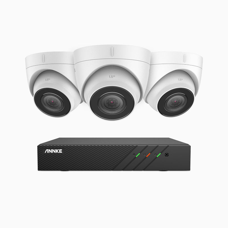 H500 - Kit de 3 cámaras de vigilancia PoE de 5MP con videograbador NVR de 8 canales, EXIR Visión Nocturna, micrófono integrado, compatibile con Alexa