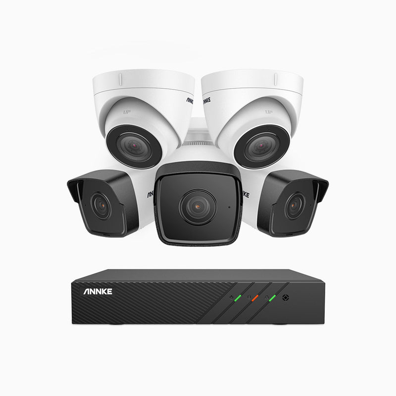 H500 - Kit de vigilancia PoE de 5MP con 3 cámaras bullet y 2 cámaras domo y videograbador NVR de 8 canales, EXIR Visión Nocturna, micrófono integrado, compatibile con Alexa