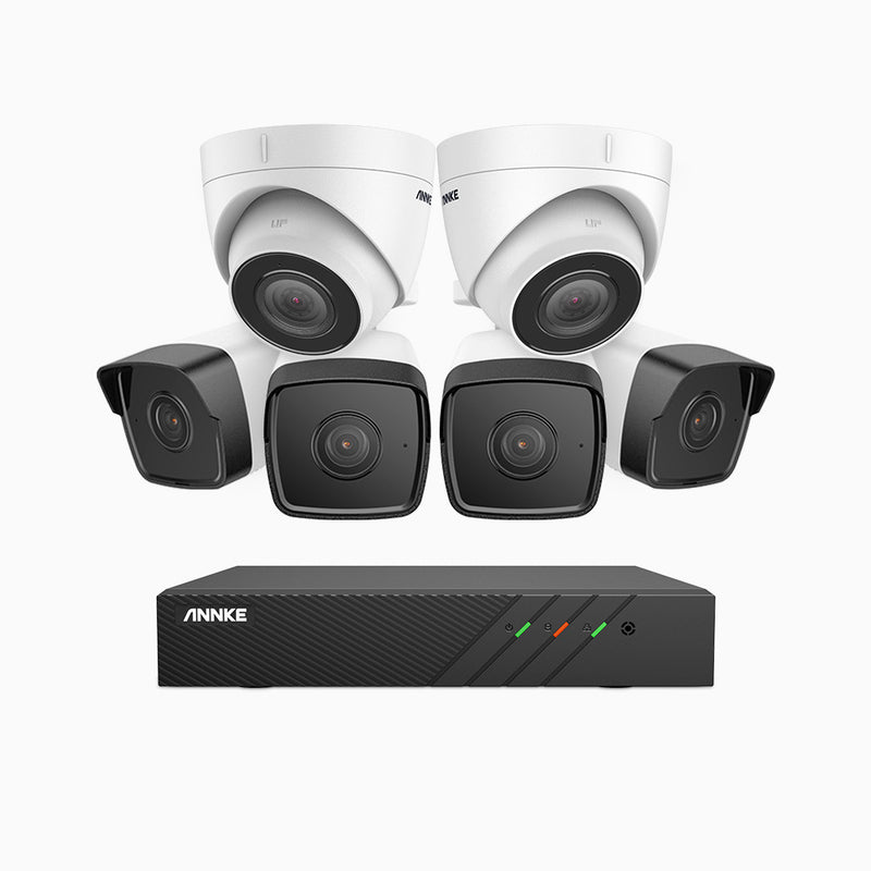 H500 - Kit de vigilancia PoE de 5MP con 4 cámaras bullet y 2 cámaras domo y videograbador NVR de 8 canales, EXIR Visión Nocturna, micrófono integrado, compatibile con Alexa