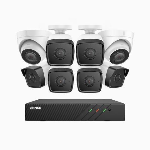 H500 - Kit de vigilancia PoE de 5MP con 6 cámaras bullet y 2 cámaras domo y videograbador NVR de 8 canales, EXIR Visión Nocturna, micrófono integrado, compatibile con Alexa
