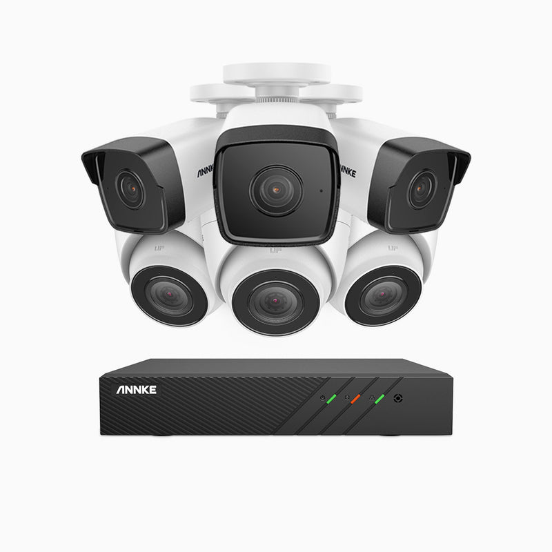 H500 - Kit de vigilancia PoE de 5MP con 3 cámaras bullet y 3 cámaras domo y videograbador NVR de 8 canales, EXIR Visión Nocturna, micrófono integrado, compatibile con Alexa