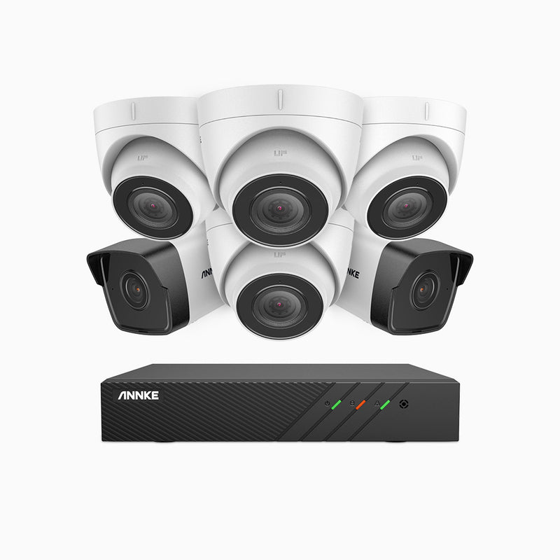 H500 - Kit de vigilancia PoE de 5MP con 2 cámaras bullet y 4 cámaras domo y videograbador NVR de 8 canales, EXIR Visión Nocturna, micrófono integrado, compatibile con Alexa
