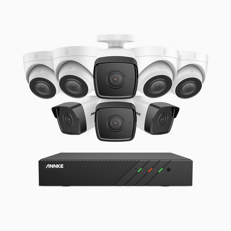 H500 - Kit de vigilancia PoE de 5MP con 4 cámaras bullet y 4 cámaras domo y videograbador NVR de 8 canales, EXIR Visión Nocturna, micrófono integrado, compatibile con Alexa