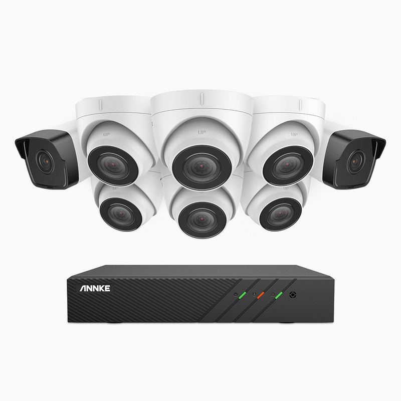 H500 - Kit de vigilancia PoE de 5MP con 2 cámaras bullet y 6 cámaras domo y videograbador NVR de 8 canales, EXIR Visión Nocturna, micrófono integrado, compatibile con Alexa