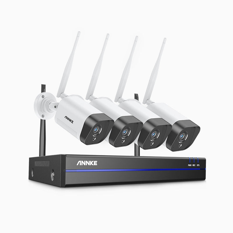 WAS500 - Kit de 4 cámaras de vigilancia inalámbrico de 5MP con videograbador NVR de 8 canales, EXIR Visión Nocturna, audio bidireccional, micrófono incorporado, funciona con Alexa, IP66