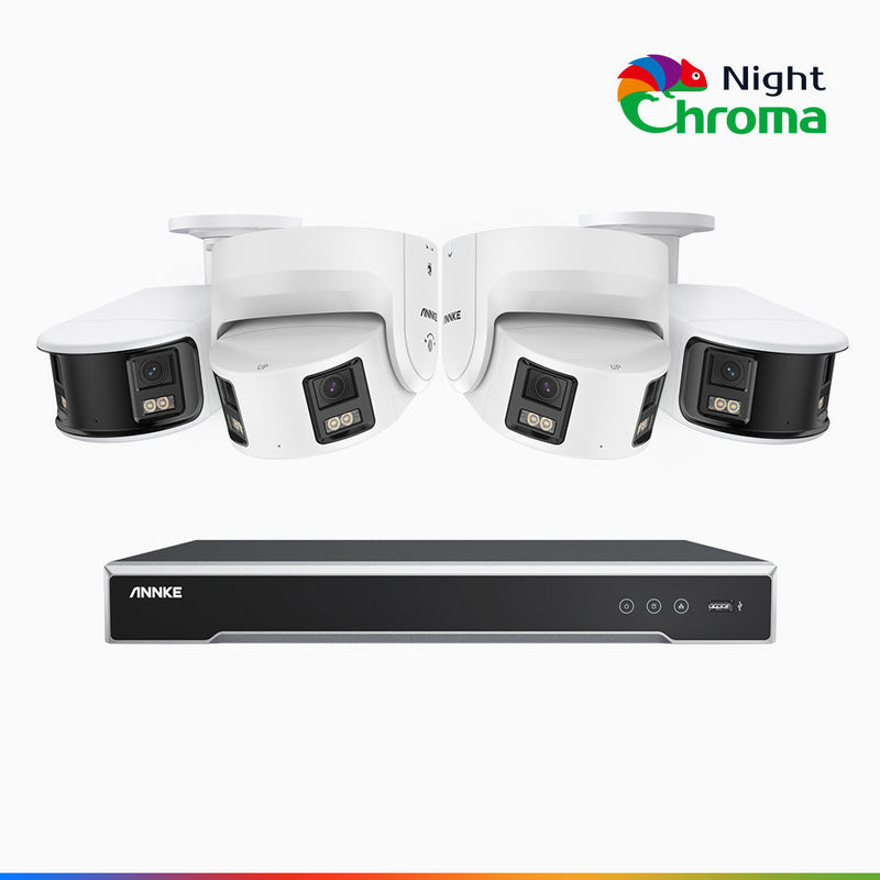 NightChroma<sup>TM</sup> NDK800 – Kit de vigilancia PoE de 4K con 2 cámara bullet y 2 cámaras domo y videograbador NVR de 8 canales, panorámica doble lente, visión nocturna en color, detección de humanos y vehículos, micrófono incorporado