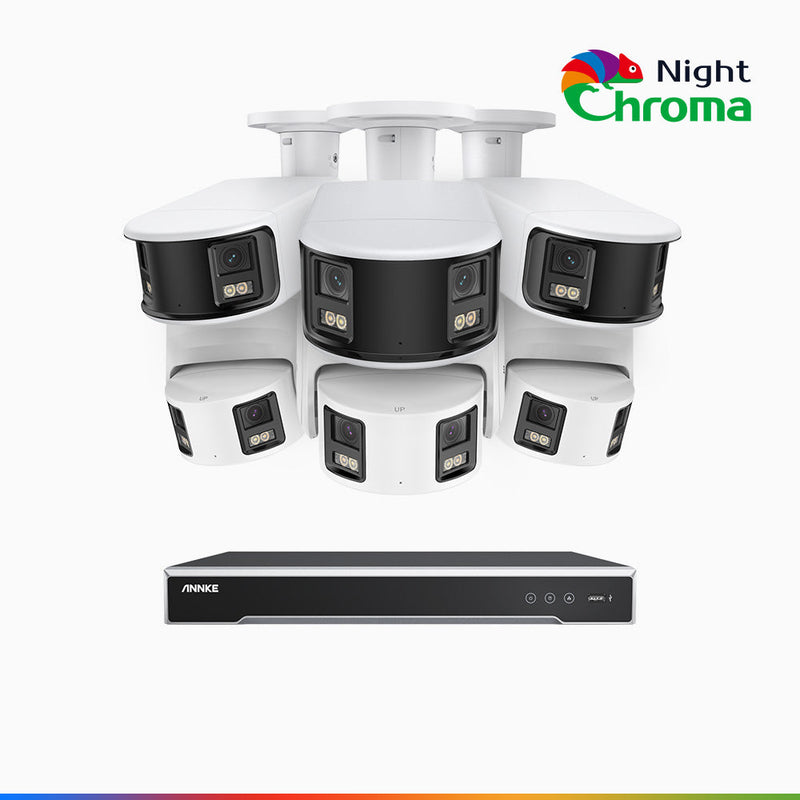 NightChroma<sup>TM</sup> NDK800 – Kit de vigilancia PoE de 4K con 3 cámara bullet y 3 cámaras domo y videograbador NVR de 8 canales, panorámica doble lente, visión nocturna en color, detección de humanos y vehículos, micrófono incorporado