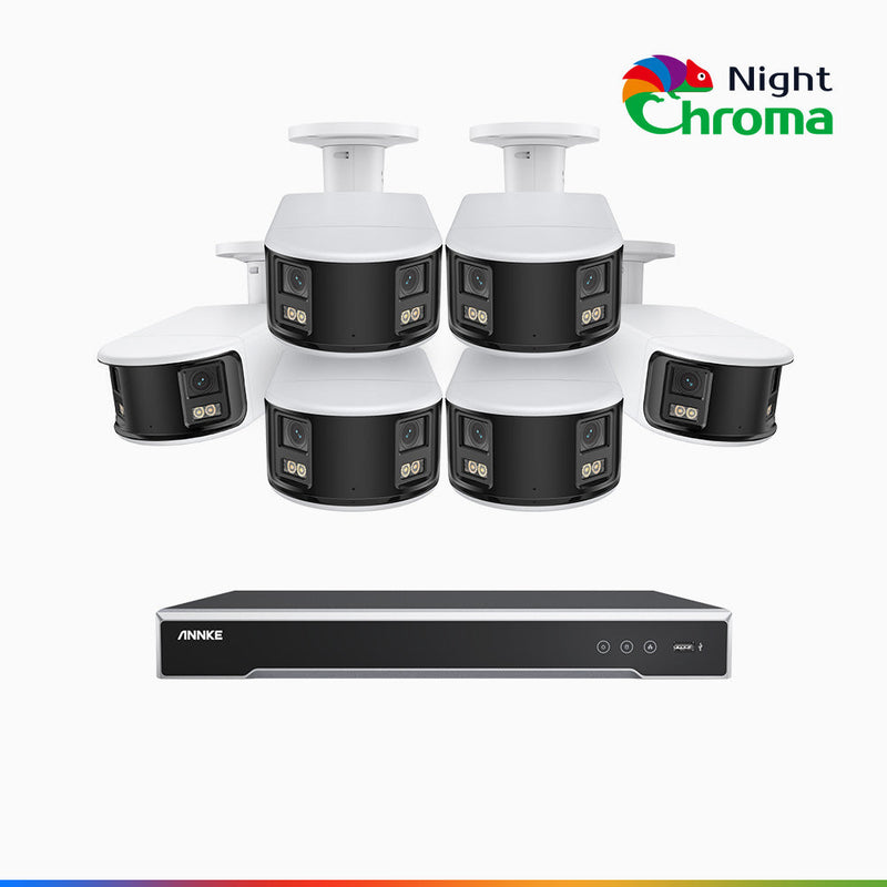 NightChroma<sup>TM</sup> NDK800 – Kit de 6 cámaras de vigilancia PoE de 4K con videograbador NVR de 8 canales, panorámica doble lente, visión nocturna en color, detección de humanos y vehículos, análisis de comportamiento inteligente