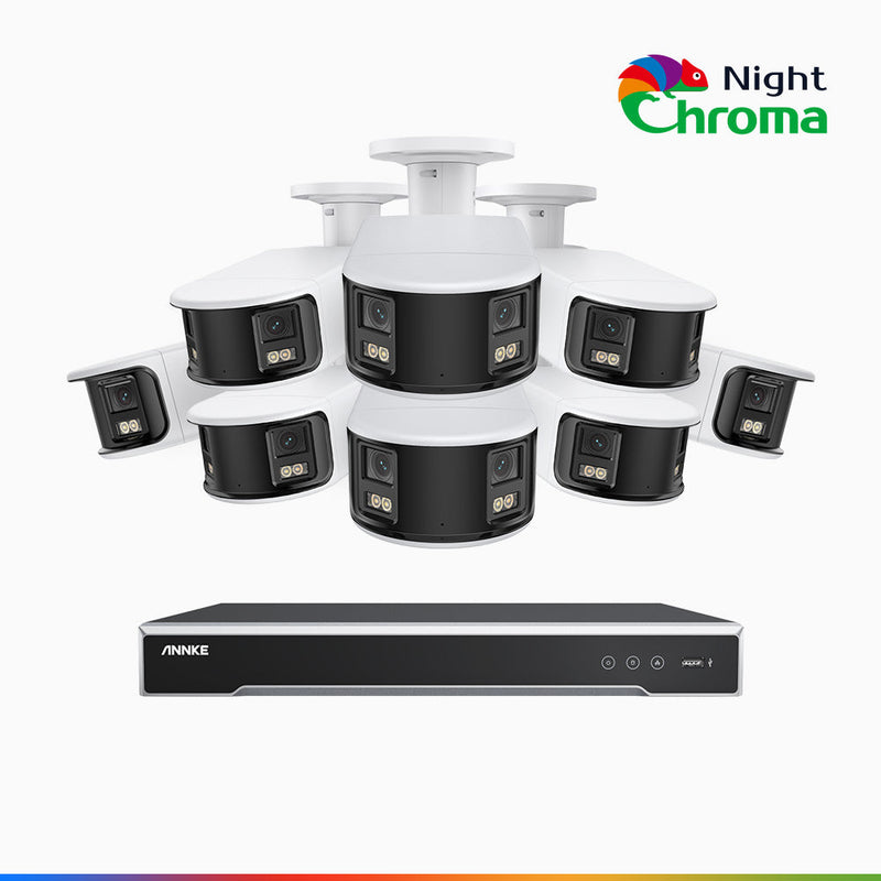 NightChroma<sup>TM</sup> NDK800 – Kit de 8 cámaras de vigilancia PoE de 4K con videograbador NVR de 8 canales, panorámica doble lente, visión nocturna en color, detección de humanos y vehículos, análisis de comportamiento inteligente