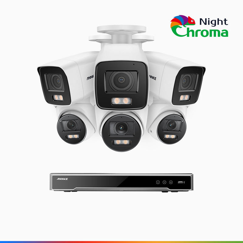 NightChroma<sup>TM</sup> NCK800 - Kit de vigilancia PoE de 4K con 3 cámara bullet y 3 cámaras domo y videograbador NVR de 8 canales, color visión nocturna, capacidad de decodificación 4K en 2 canales, detección de personas y vehículos