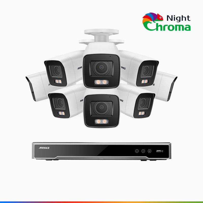 NightChroma<sup>TM</sup> NCK800 – Kit de 8 cámaras de vigilancia PoE de 4K con videograbador NVR de 8 canales, color visión nocturna, capacidad de decodificación 4K en 2 canales, detección de personas y vehículos, análisis inteligente de comportamiento