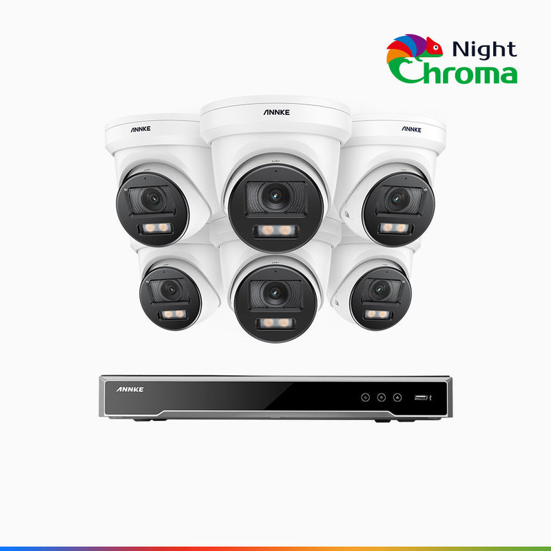 NightChroma<sup>TM</sup> NCK800 – Kit de 6 cámaras de vigilancia PoE de 4K con videograbador NVR de 8 canales, color visión nocturna, capacidad de decodificación 4K en 2 canales, detección de personas y vehículos, análisis inteligente de comportamiento