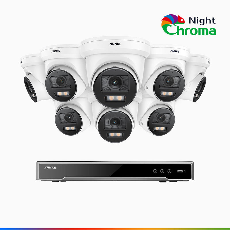 NightChroma<sup>TM</sup> NCK800 – Kit de 8 cámaras de vigilancia PoE de 4K con videograbador NVR de 8 canales, color visión nocturna, capacidad de decodificación 4K en 2 canales, detección de personas y vehículos, análisis inteligente de comportamiento